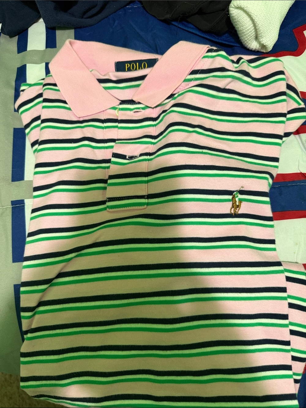 Polo by Ralph Lauren Pink, Green & Navy Striped Kids Polo